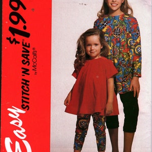6080 UNCUT McCalls SEWING Vintage Pattern Childrens&#39; Girls&#39; Top Leggings oop ff