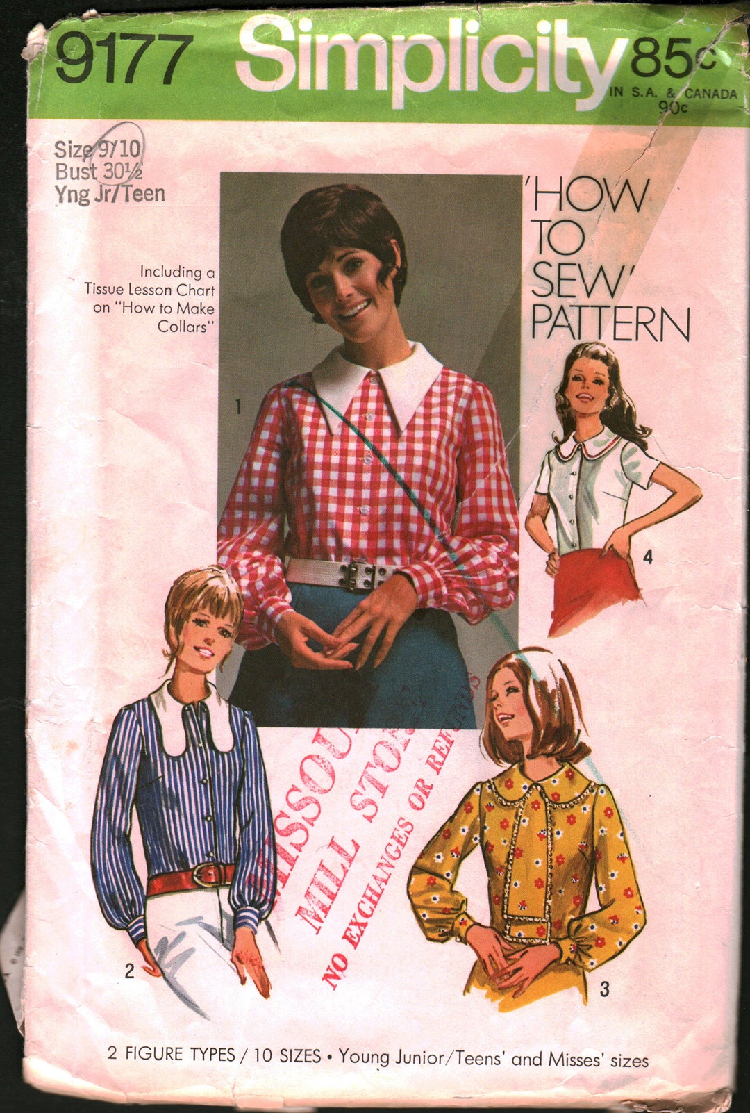 9177 Simplicity SEWING Pattern Juniors' Misses' Blouse W Collar Tie