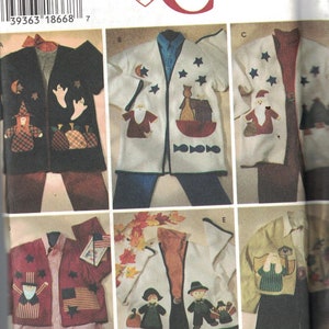 May include: Simplicity Crafts sewing pattern number 7032 for children's sweaters. The pattern includes five different designs featuring various holiday themes, including Halloween, Christmas, and Thanksgiving. The pattern is for sizes 18, 20, and 22.