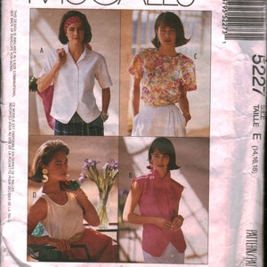 5227 McCalls Sewing Pattern Misses 1990s Set of Buttoned Front Blouses Shirt Top Tank Top 14 16 18 UNCUT Easy Vintage OOP Sew FF