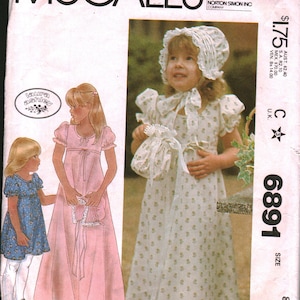 6891 Vintage McCalls NAAIpatroon Meisjes meisjes jurk Bonnet BagOOP