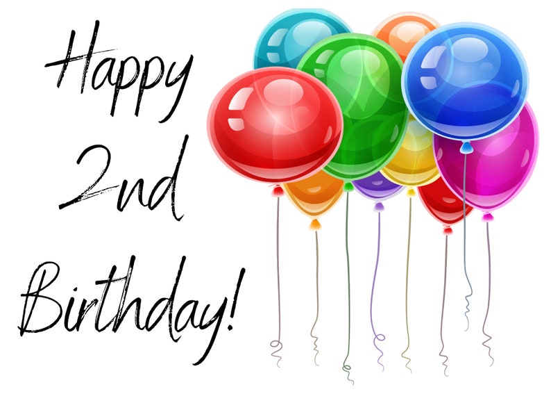 Happy 2nd Birthday Digital File Download Printable Birthday Card ...