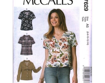 McCalls M7629 Misses Loose Fitting Button Up Top Sewing Pattern Size A5 6-14