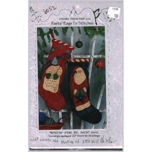 Patron Reets Rags To Stitches Waitin for St Nick bas de laine en feutre RR55