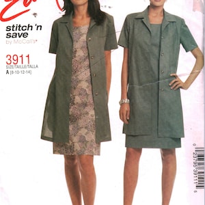 3911 UNCUT McCalls Patrón de costura Pierde Chaqueta Vestido Easy OOP Stitch &#39;N Save