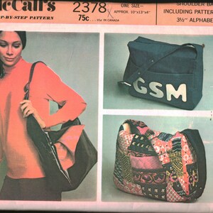 2378 UNCUT Naaien McCalls Craft Patroon Schoudertas met Applique OOP