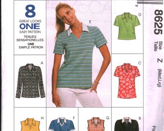 8625 Vintage McCalls Padrão Misses Tops COSTURA SEM CORTES M L