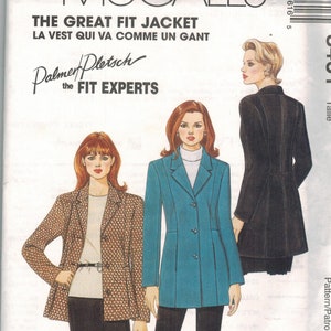 May include: A sewing pattern for a jacket with the text "The Great Fit Jacket" and "La Vest Qui Va Comme Un Gant" printed on the front. The pattern is by McCall's and features three women wearing different versions of the jacket.