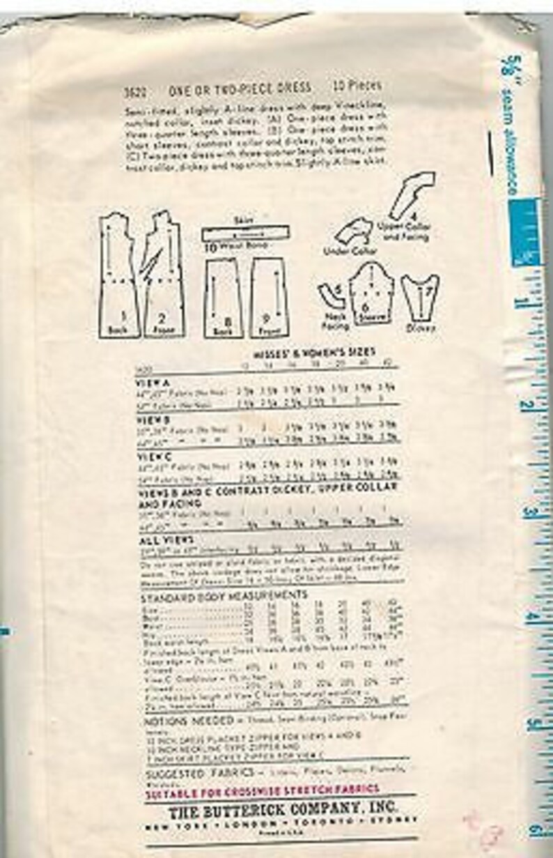 3620 UNCUT Butterick SEWING Pattern Misses Semi Fitted One or Two Piece ...