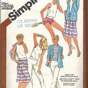 9843 Vintage Simplicity Sewing Pattern Misses Pullover Top Pull on Pants Shorts