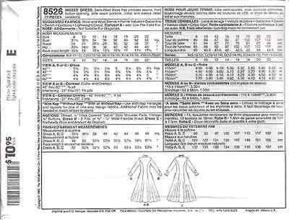 8526 UNCUT McCalls SEWING Pattern Misses Semi Fitted Princess Dress Button Front