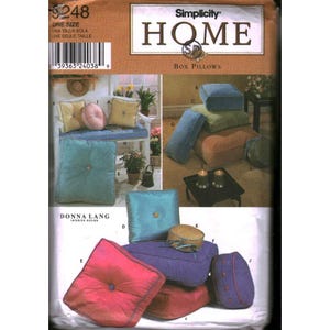Simplicity 9248 Donna Lang Home Box Pillows Sewing Pattern One Size Floor Bench