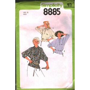 Vintage 1979 Simplicity 8885 Pullover Top Sewing Pattern Size 12 Misses Blouse