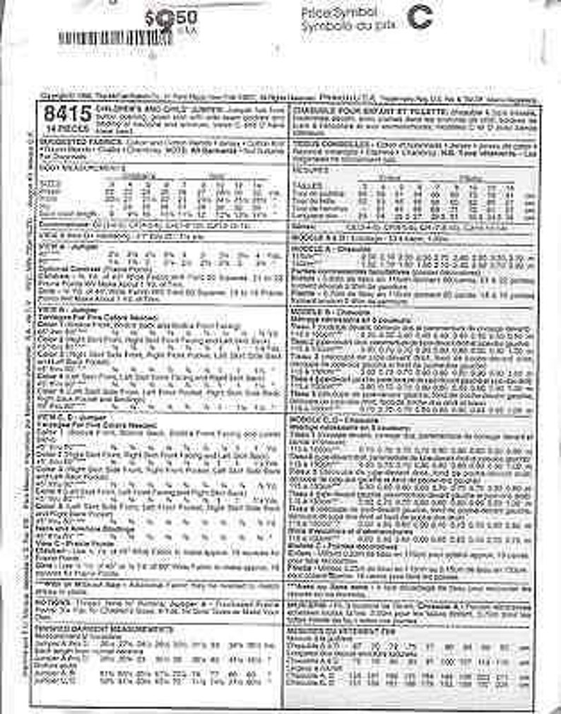 8415 UNCUT Mccalls SEWING Pattern Girls Front Button Jumper Etsy