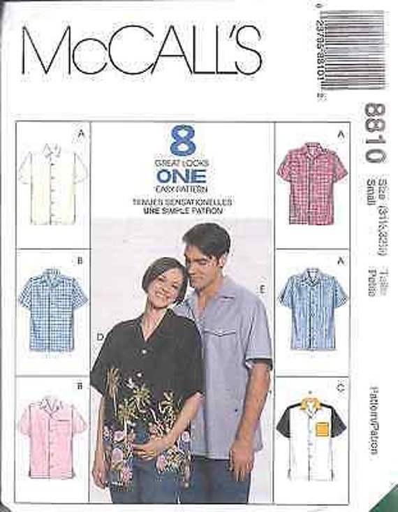 7834 UNCUT Vintage McCalls SEWING Pattern Mens Oversized Shirt 8 Looks OOP EASY