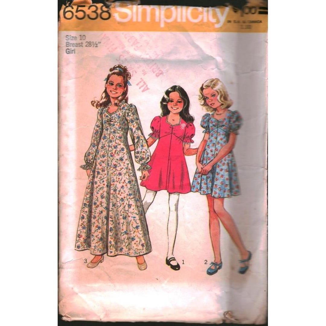 Vintage Simplicity 6538 Girls Chubbies Dress Sewing Pattern Size 10 ...
