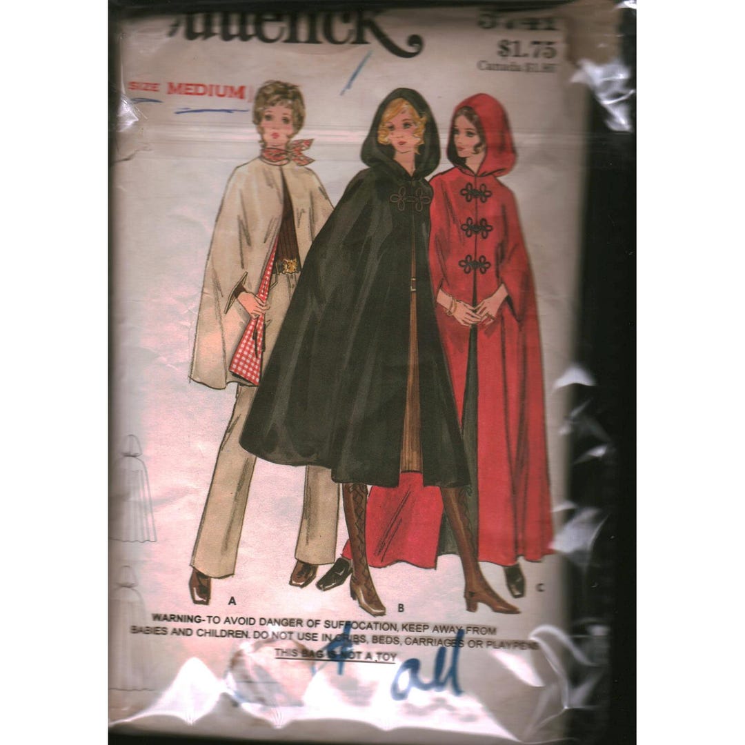 Vintage Butterick 5741 Sewing Pattern Misses Womens Hooded Cape Sz ...