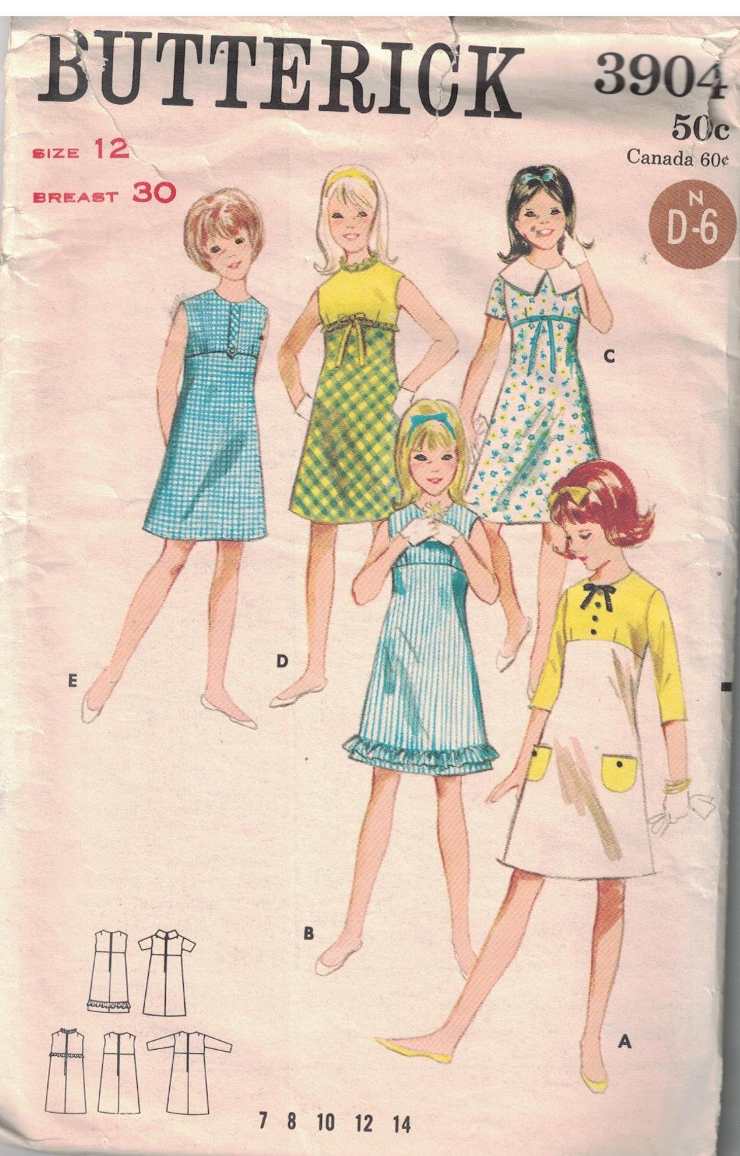 3904 Vintage Butterick Sewing Pattern Girls High Waisted One - Etsy