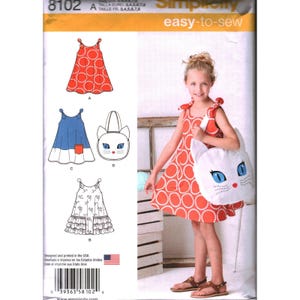 Simplicity 8102 Barnklänning och Kattväska Sömnadsmönster Storlek 3-8 Easy Sew