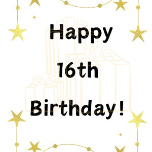 Descarga de archivos digitales de feliz cumpleaños - Tarjeta de cumpleaños imprimible 16 tarjeta de cumpleaños Garland Stars Teenager Celebration descargable