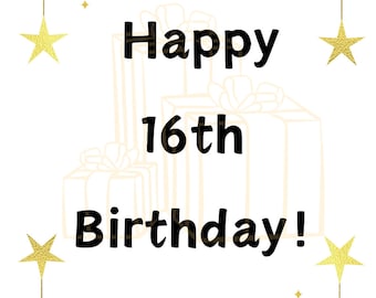 Alles Gute zum Geburtstag Digitale Datei Download - Druckbare Geburtstagskarte 16.Geburtstagskarte Girlande Sterne Teenager Feier zum Herunterladen