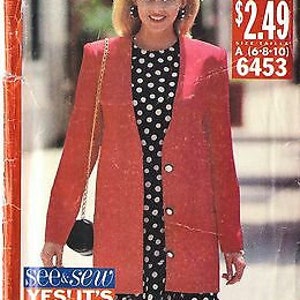 UNCUT Vintage Butterick Sewing Pattern Misses Loose Fitting Jacket Dress 6453 10