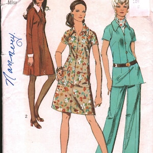 8869 Vintage Simplicity Sewing Pattern Misses Dress Tunic Pants Detachable Collar Cuffs 12 1970s