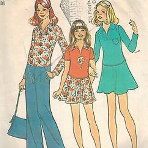 7107 Vintage Simplicity Sewing Pattern Girls Two Piece Dress Top Knit Fabric 70s
