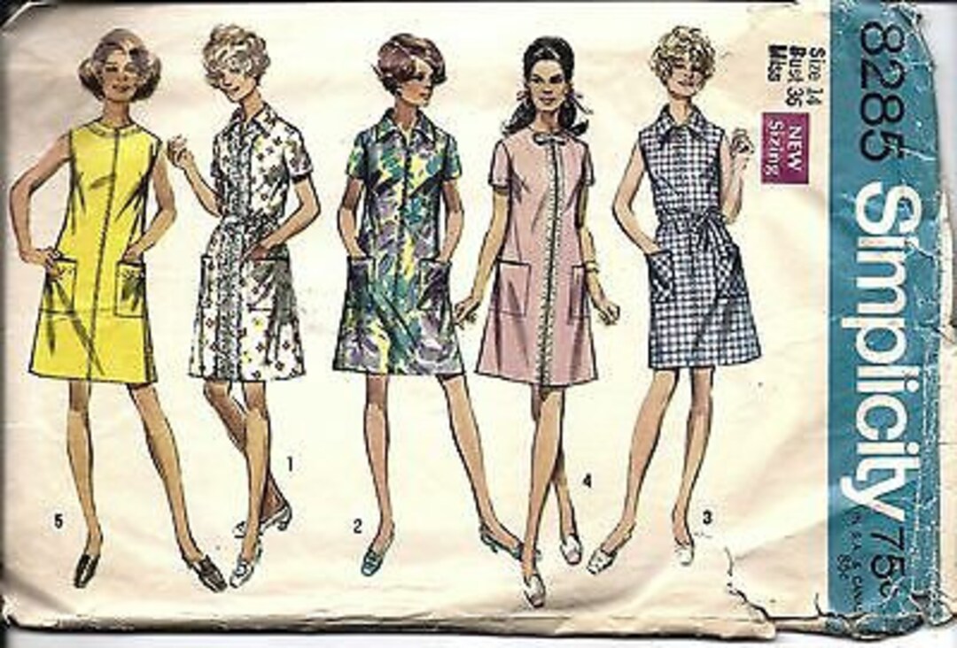 8285 Vintage Simplicity Sewing Pattern Misses 1960's A Line Dress Round ...