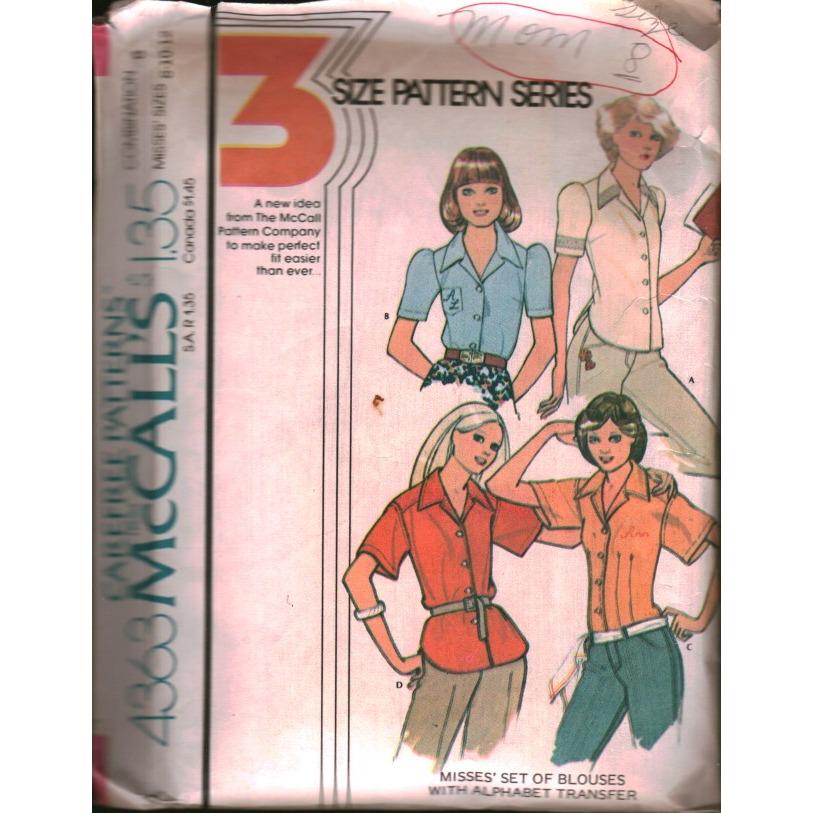 Vintage 1974 Mccalls 4363 Misses Blouse Sewing Pattern Size 8 - 12 CUT ...