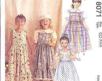 8071 UNCUT Vintage McCalls SEWING Pattern Girls Jumper Sundress Blouse easy oop