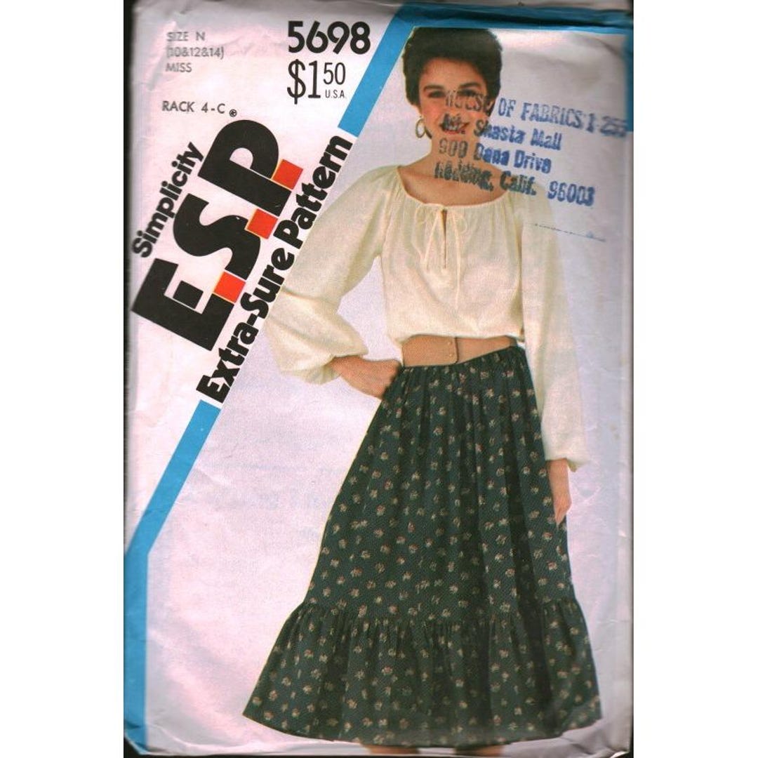 Vintage Simplicity 5698 ESP Pattern Misses Blouse and Ruffled Skirt ...