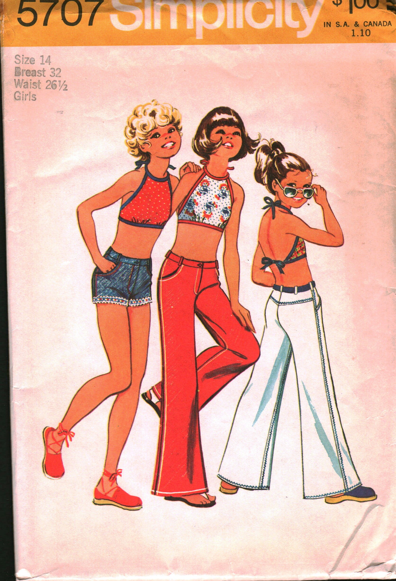5707 Simplicity Vintage SEWING Pattern Girls Bell Bottom Pants