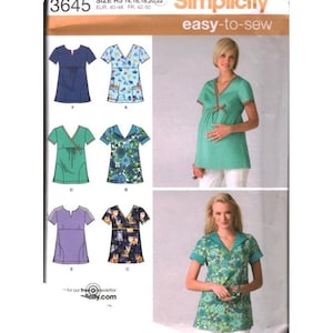 Patrón de costura Simplicity 3645 para blusas de uniforme médico de maternidad para mujer, tallas 14-22, cortar a 22