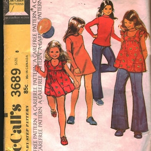 3689 Vintage McCalls Naaien patroon Kinderen Meisjes Jurk Top Pinafore Jurk Broek OOP