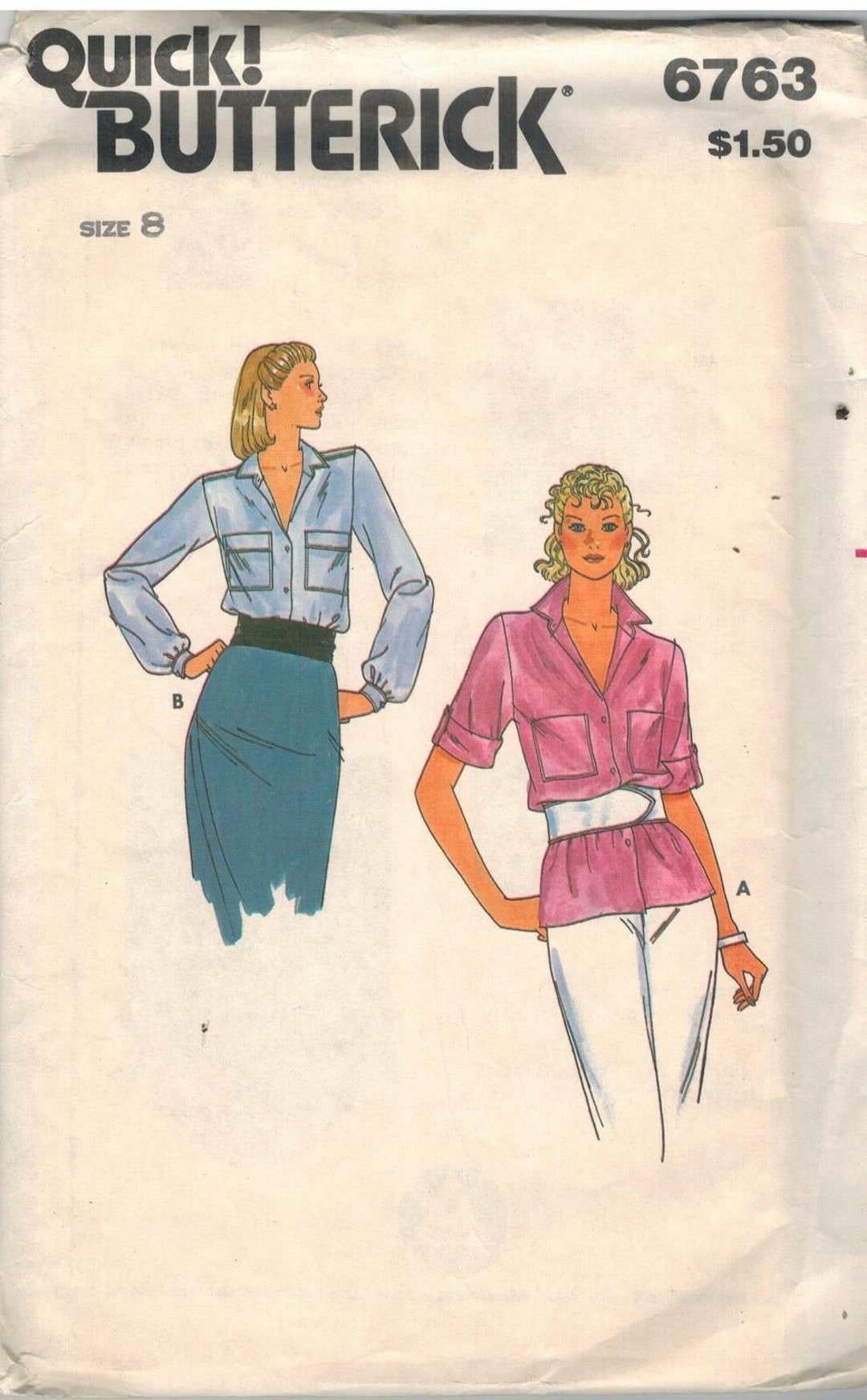 6763 Vintage Butterick SEWING Pattern Misses Loose Fitting Blouse 8 ...