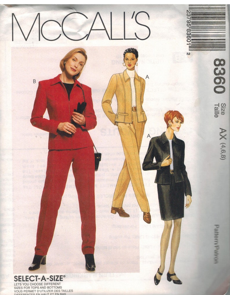 8360 Vintage Mccalls SEWING Pattern Misses Unlined Jacket Skirt Pants ...