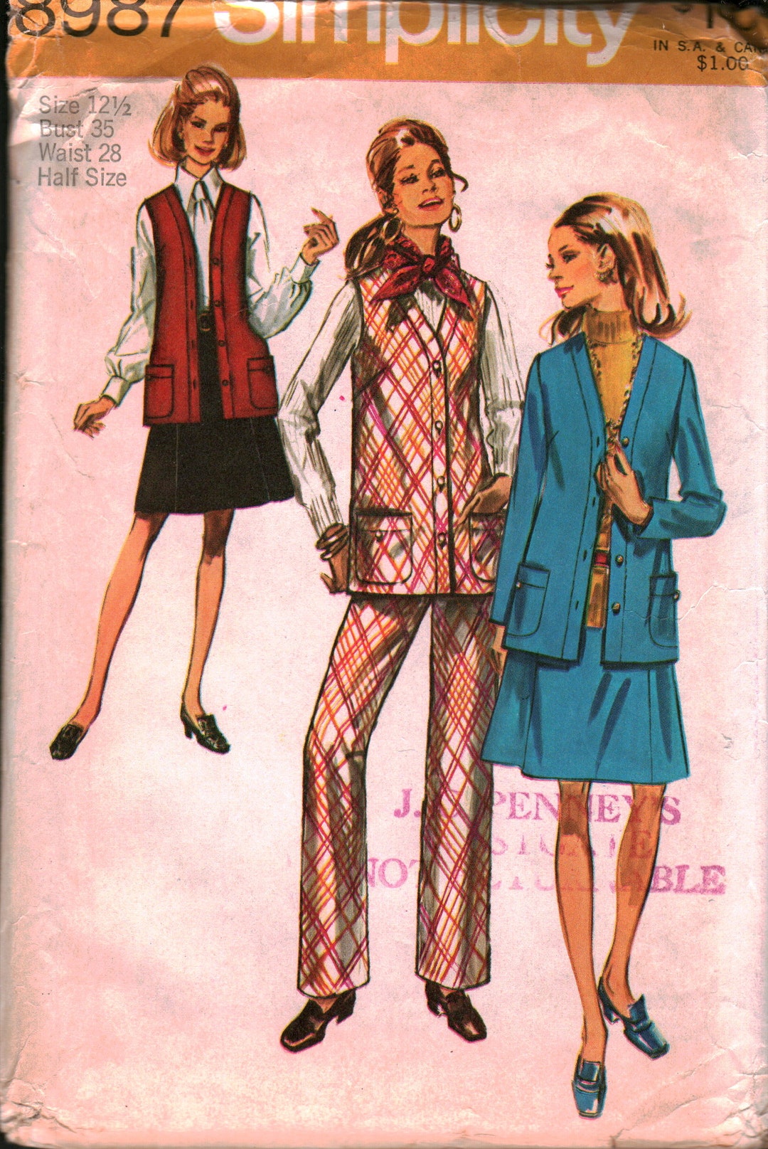 8987 Simplicity Vintage SEWING Pattern Misses Unlined Jacket Vest Skirt ...
