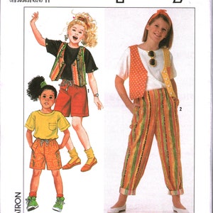 9676 UNCUT Simplicity SEWING Pattern Girls Pants Shorts Knit Top Lined Vest VINTAGE oop ff