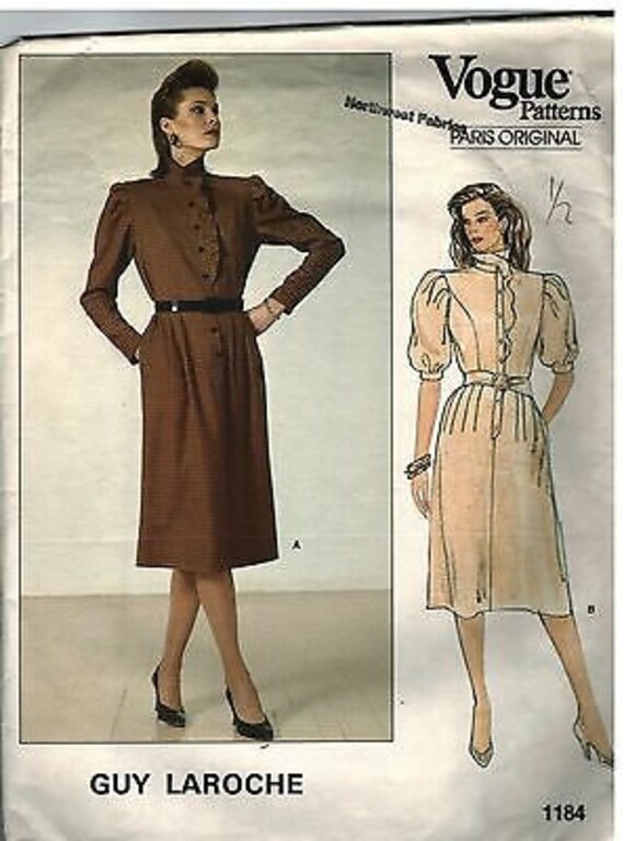 1184 Vintage Vogue Sewing Pattern Misses Dress Semi Fitted Bodice Guy Laroche