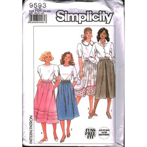 Simplicity 9593 Misses Skirt Pattern Size 14-20 Fuss Free Fit Pleated Gathered
