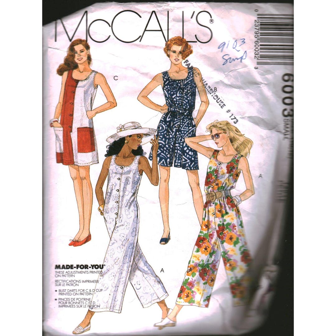 Vintage 1992 Mccalls 6003 Jumpsuit Romper Dress Sewing Pattern Size ...