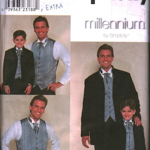 8808 Simplicity Vintage SEWING Pattern Mens Boys Suit Jacket Vest Ascot S- L Boys 4-9 Mens S - XL 34 - 38 UNCUT