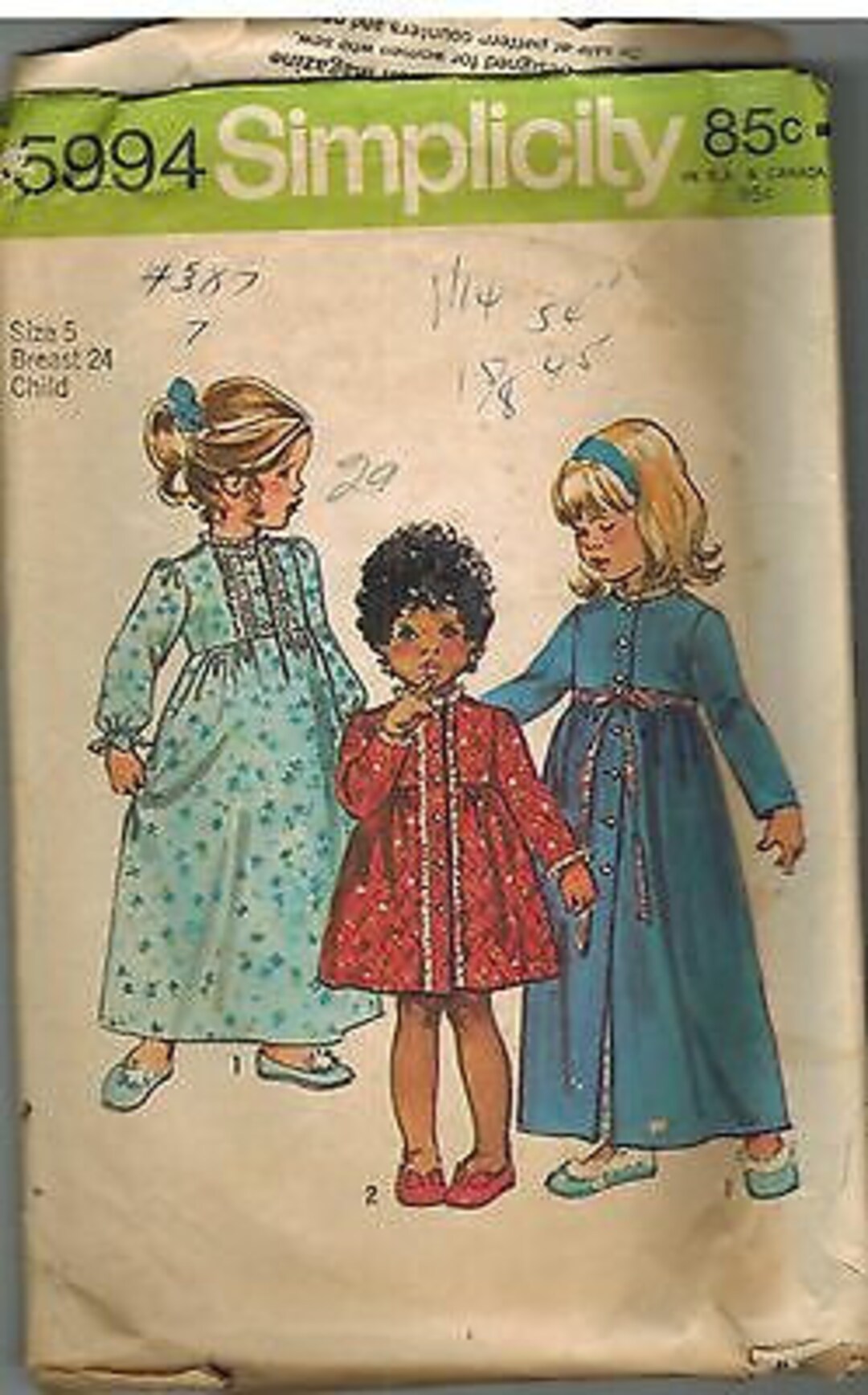 Little Red Simplicity Pattern 5994 Vintage Simplicity Sewing Pattern Little Girl Robe Nightgown 2 ...
