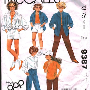9387 Vintage McCalls Sewing Pattern Girls&#39; Shirt Top Pants Shorts OOP