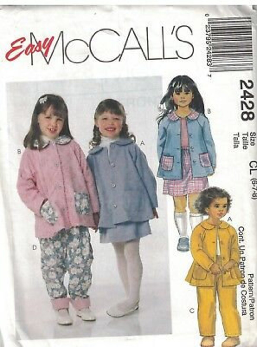 2428 UNCUT Vintage Mccalls Sewing Pattern Girls Jacket Pull on - Etsy