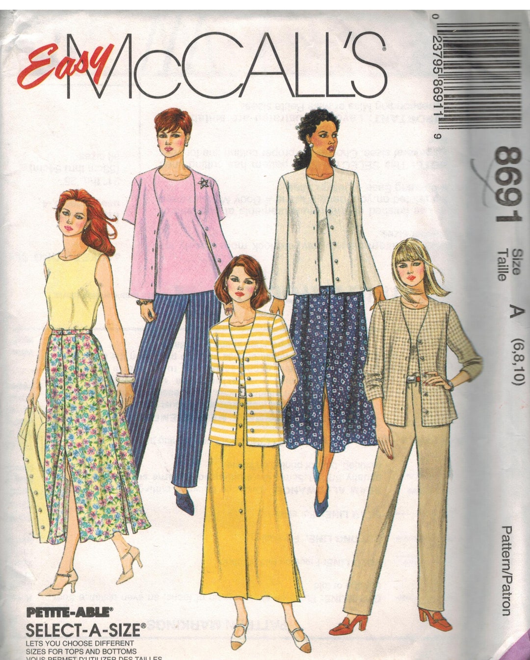 8691 UNCUT Vintage Mccalls SEWING Pattern Top Pull on Pants Skirt ...