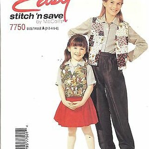 UNCUT Vintage McCalls Sewing Pattern Girls Lined Vest Shirt Pants Skirt 7750 OOP