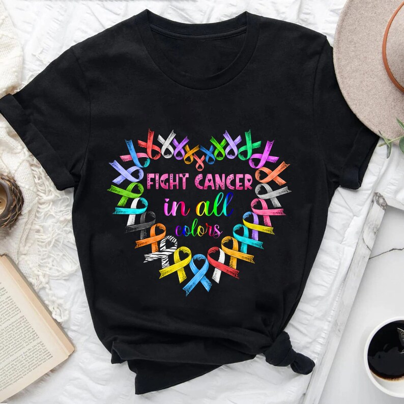 Fight Cancer in All Colors Shirt Colorful Ribbon Heart Cancer - Etsy