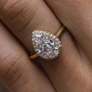 10x8 mm Pear Cut Moissanite Halo Engagement Ring, 14K Solid Gold Ring Pear Diamond Wedding Ring, Stacking Anniversary Proposal Ring for Her